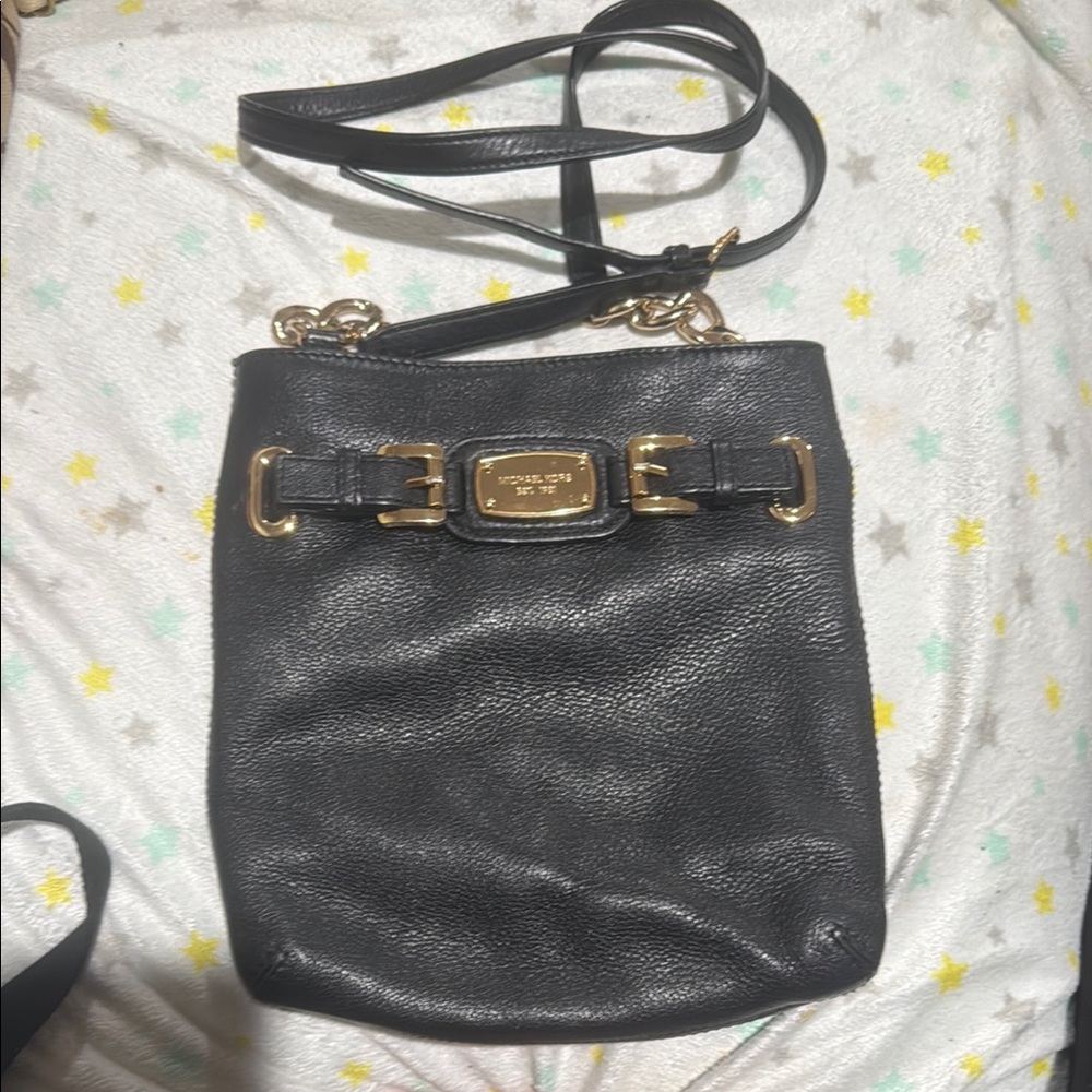 Michael Kors Black Crossbody Bag with Gold Accents